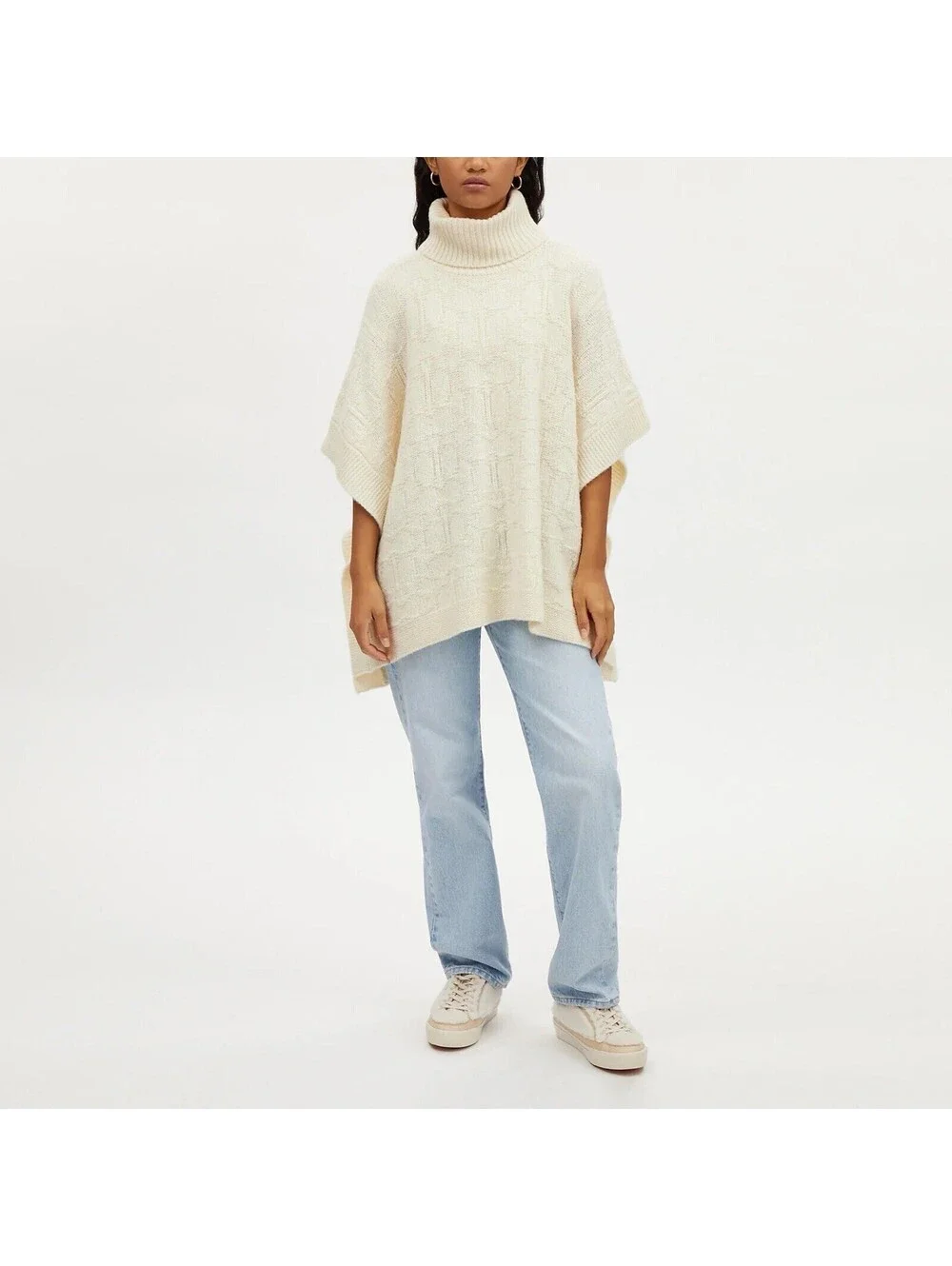 Coach Signature Rare Ivory Wool Blend Poncho Sweater Turtleneck Size XS/S $498